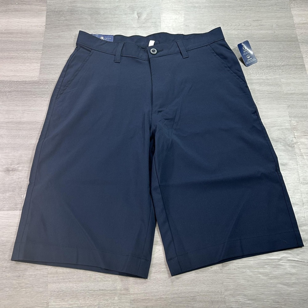 NEW IZOD Shorts Teens 30 Navy Blue Schoolwear Chino Stretch 10 Inch Inseam
